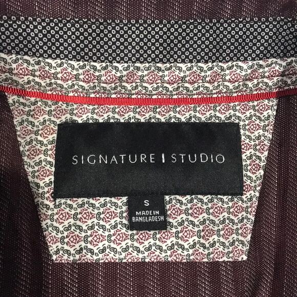 Signature Studio Wine Stripe Long Sleeve Button Down Shirt - Small - Picture 3 of 7